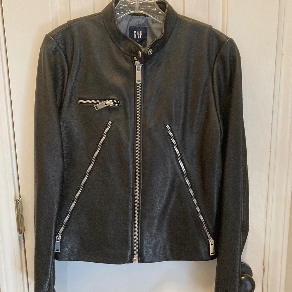 GAP Black Leather Jacket - NWOT - Large